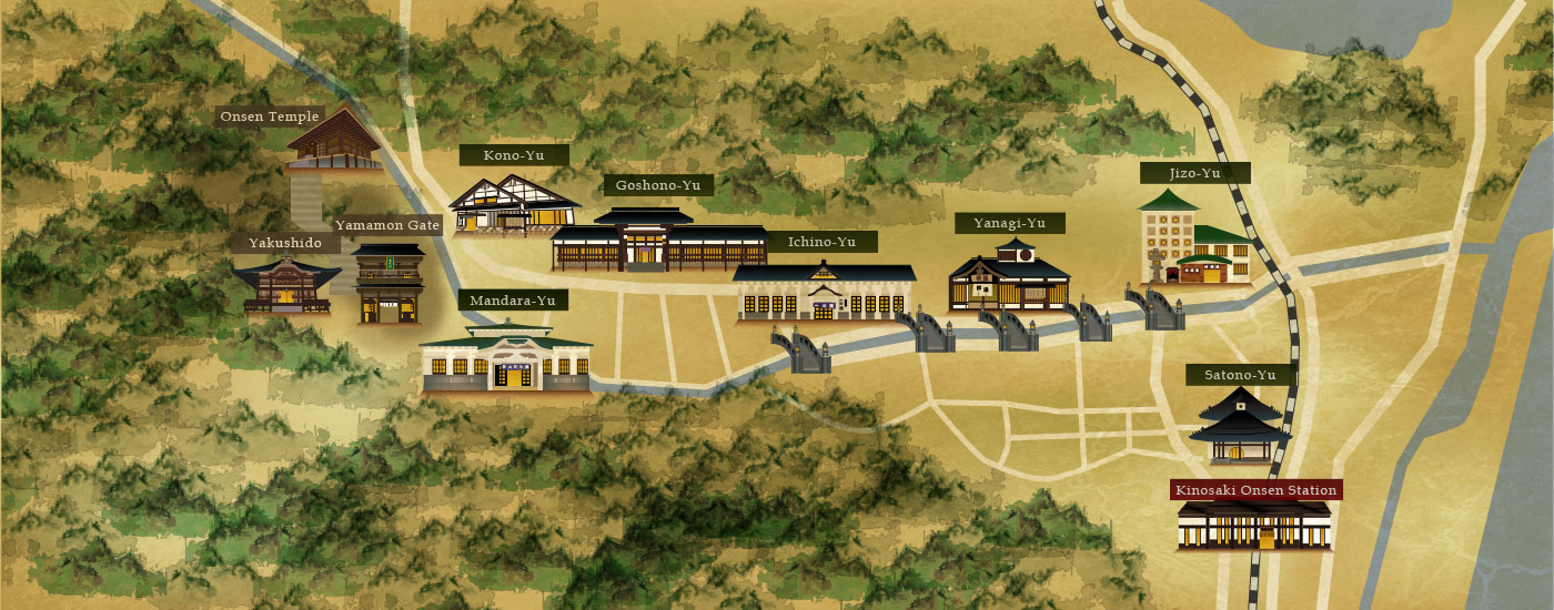 map of the onsen and town of Kinosaki